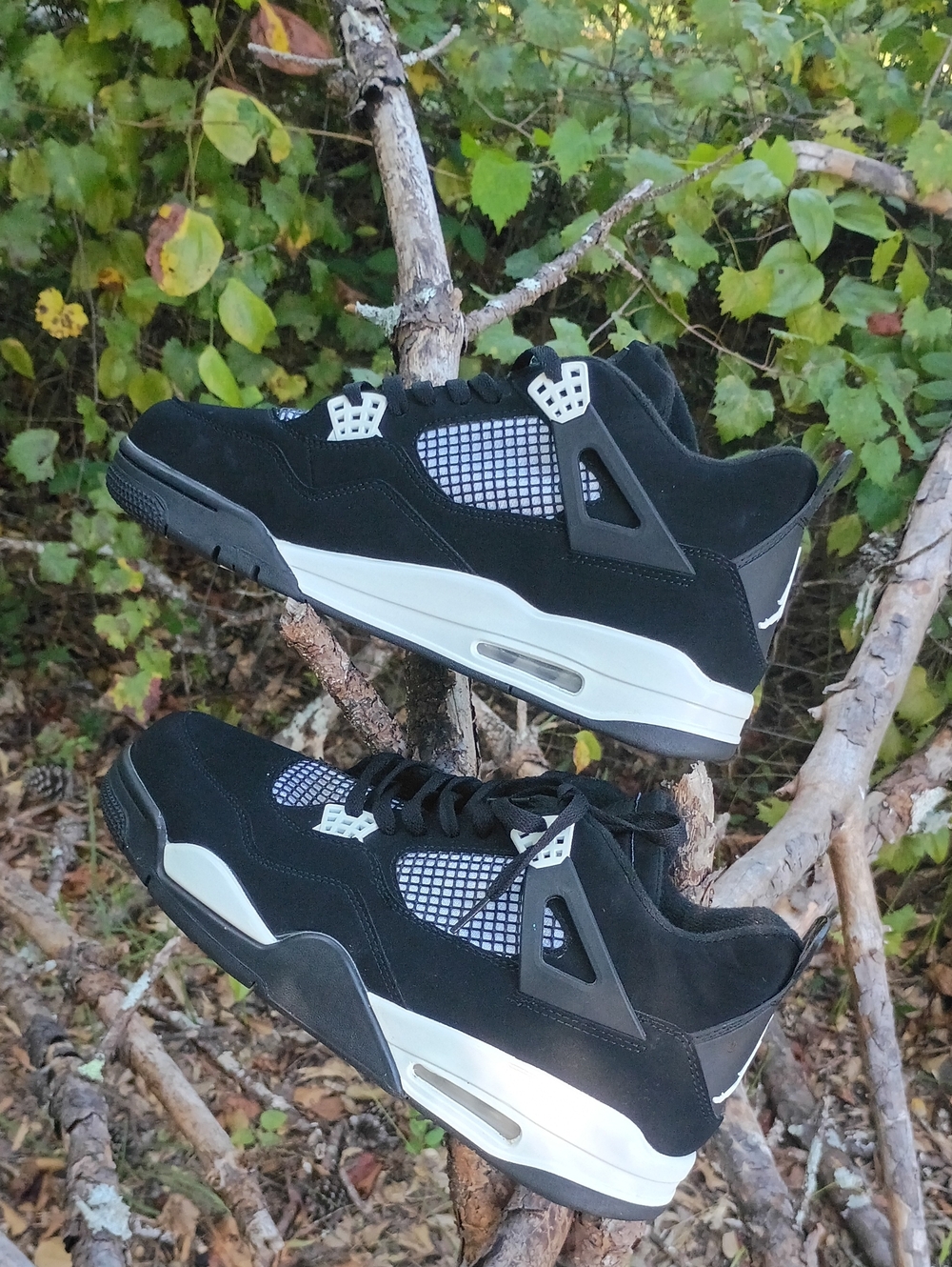 Jordan 4 Thunder Black and White Suede Sneakers - Low Top